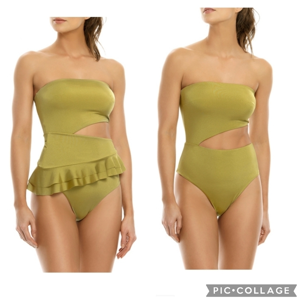 Agua Bendita cut out one piece swimsuit detachable skirt green